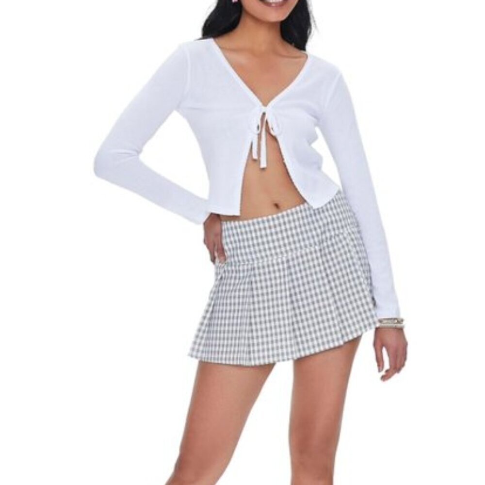 Forever 21 Pleated Plaid Mini Skirt Cream Black Small NWT